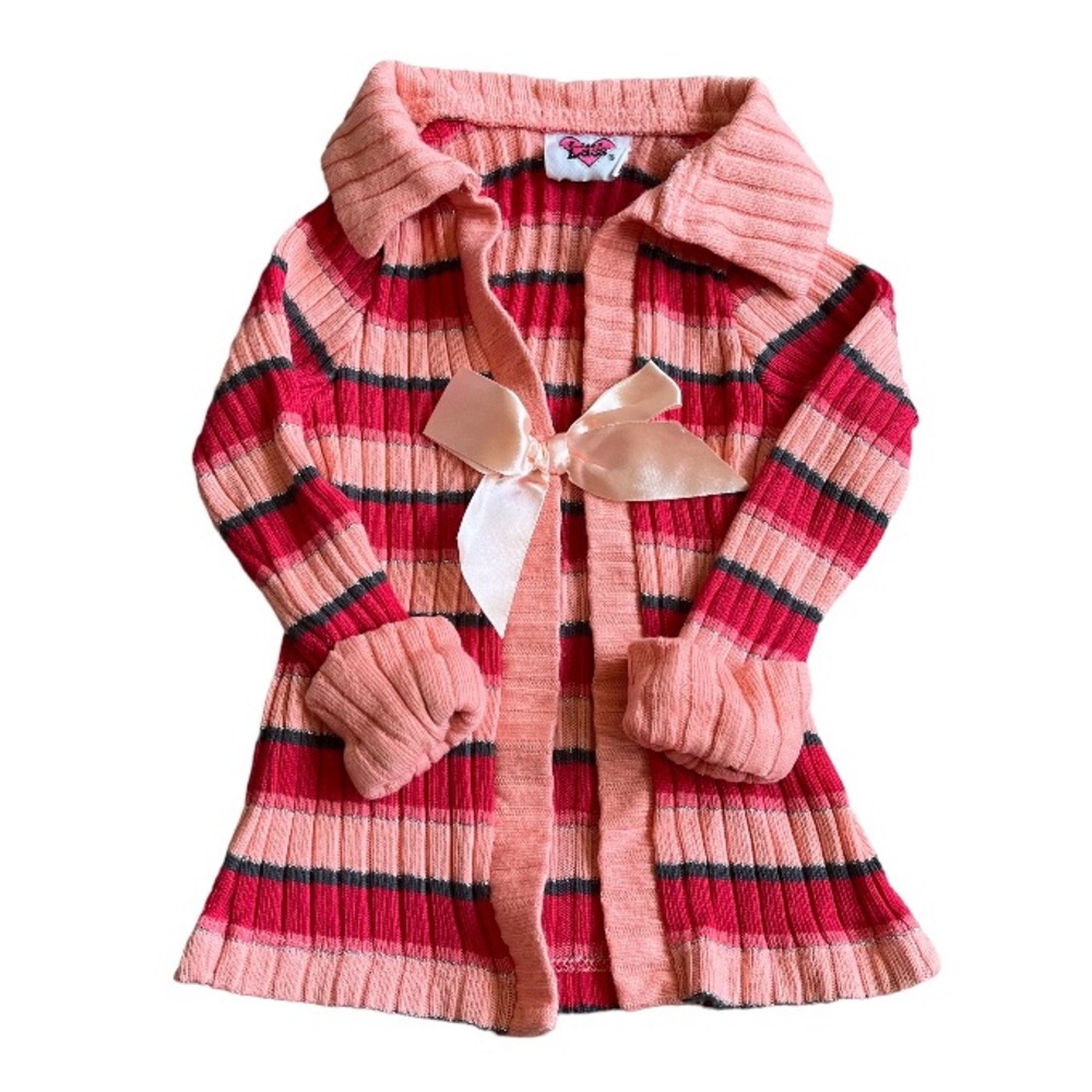 VTG Little Lass Cardigan Sweater Y2K Baby Sweater 18 Months Pink Fall Layer